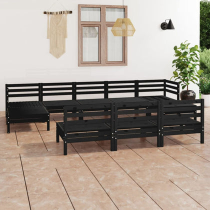10 Piece Garden Set Black Solid Pinewood J7Z9