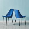 2* Blue Velvet Dining Chairs Kitchen Dining room Padded High Back Metal Legs