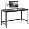 Large Rolling Computer Desk Metal Frame Writing Desk Workstation Lockable Wheels