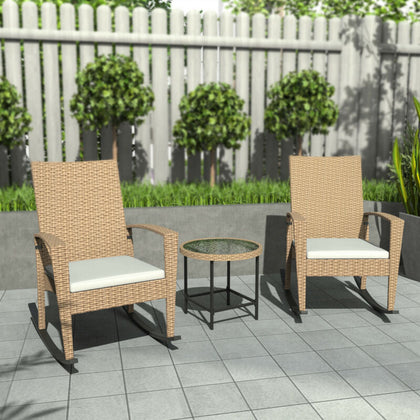Modern 3PCS Rattan Wicker Rocking Chairs Set Garden Patio Outdoor Furniture