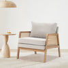 Stylish Modern Rattan Armchair Living Room Accent Chair Wooden Frame Single Sofa