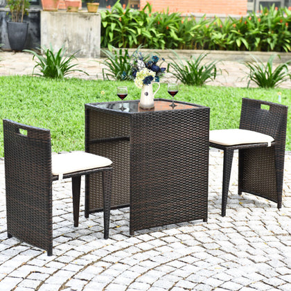 3PC Rattan Furniture Bistro Set Garden Chair Table Patio Outdoor Conversation