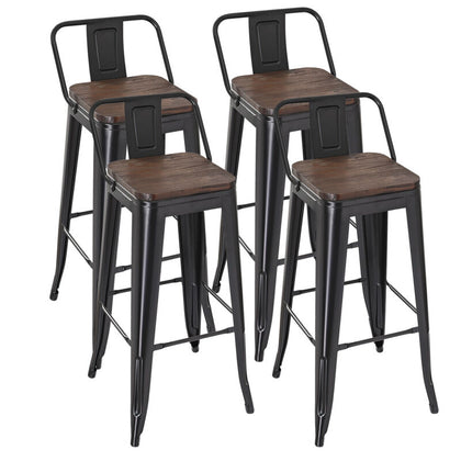 4pcs Bar Stool,76cm Black Industrial Metal Kitchen Breakfast Chair w/Wooden Seat