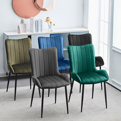 Pair Velvet Dining Chair High Back Chair Set with Metal Legs Modern Kitchen