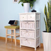 White Shabby Chic Chest of 5 Drawers Wooden Frame Wicker Baskets Storage Cabinet