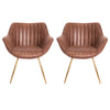 2pcs Dining Chairs Set Faux Leather Upholstered Metal Legs Chair Brown Armchair