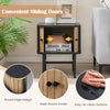 Wood Sofa Side Table Nightstand Compact End Table Storage Cabinet w/Sliding Door