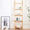 5-Tier Bamboo Ladder Shelf Space-saving Wall Mount Ladder Bookcase Display Rack