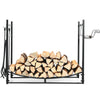 36” Fireplace Log Rack Wood Stacker Stand Storage W/ 4 Tool Set Kindling Holders