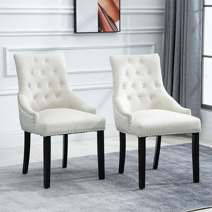 2x Velvet Dining Chairs Button Tufted with Rivets Knocker Lounge Chair Home BN