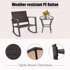 Outdoor 3 PCS Patio Rattan Wicker Rocking Bistro Set W/ Glass Table & Cushions