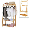 Hallway Bedroom Bamboo Clothes Rail 3 Tiers 2 Side Hooks Bags Coat Stand Hanger