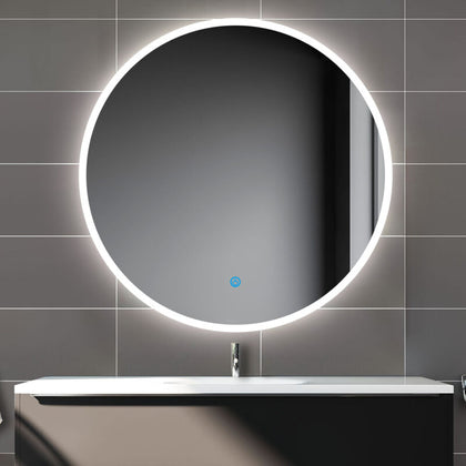 Illmiunated Round LED Bathroom Mirror Single Touch Fogless Cold White Light Wall
