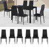 Modern Tempered Glass Black Dining Table Set with 6 Chairs Faux Leather Seat Kit