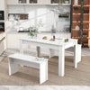 3Pcs Marble Look Dining Table and Chairs Set 2 Benches Kitchen Furniture QT
