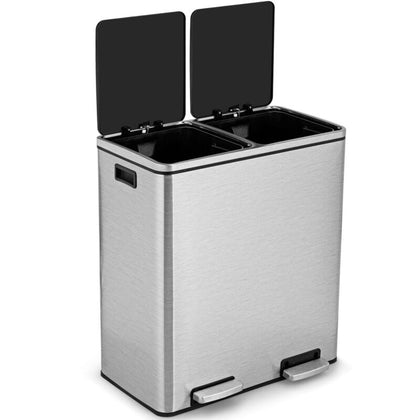 2x30L Recycle Pedal Bin Dual Trash Can w/Carry Handles Soft Closure Stainless