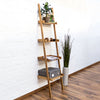 Bamboo Ladder Bookshelf 4 Shelves Wall Bookcase Wooden Storage Shelf
