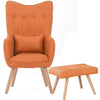 Vintage Fabric Wingback Chair Accent Tub Armchair with Oak Legs Footstool Lounge