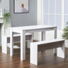 3 Pieces Small Dining Table and Bench Set 2 Benches Compact Unit Wood Furniture