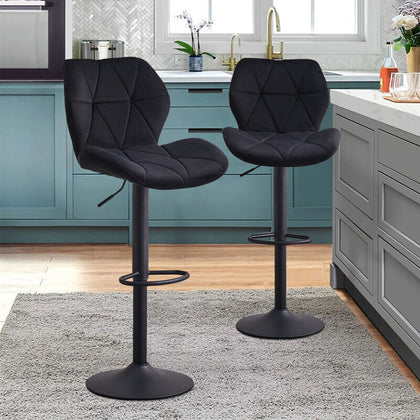2x Black Bar Stools Velvet Swivel Gas Lift Chairs Kitchen Pub Chair Modern
