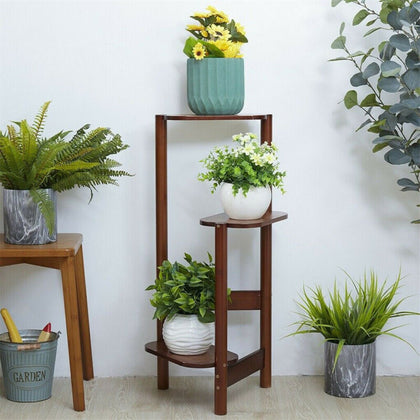 75cm Tall Wood Plant Stand Ladder Flower Pot Display Rack Shelf Corner Room Deco