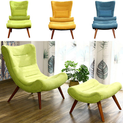 Upholstered Lounge Chairs Armchair Arched Backrest Fabric with Stool Single Sofa