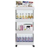 4-Tier Home Trolley Kitchen Storage Cart Steel Bars 4 Wheels Rolling Unit White