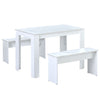 3Pcs Marble Look Dining Table and Chairs Set 2 Benches Kitchen Furniture NS