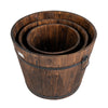 3PCS Wooden Planter Barrel Set Garden Patio Nesting Burnt Wood Bucket Planters