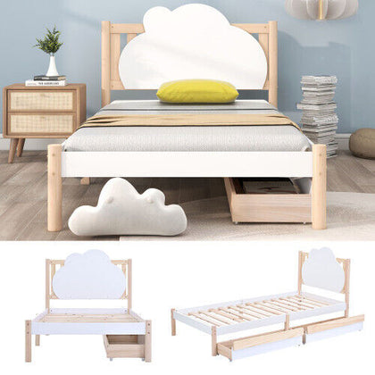 3ft Kids Single Bed 190x90cm Wooden Solid Storage Bed with Drawers Bed Frame BT