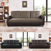 Sofa Bed Faux Leather with Cup holder and Armrests 3 Seater Black Brown Ash Grey