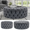 Chesterfield Button Plush Velvet Round/Square Pouffe Footstool Coffee Table Grey