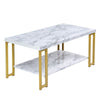 2-Tier Coffee Table Faux Marble Accent Rectangular Cocktail Table Tea Table