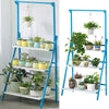 Garden 3-Tier Wood Flower Plant Pot Shelf Ladder Rack Display Folding Stand Blue