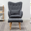 Vintage Fabric Wingback Chair Accent Tub Armchair with Oak Legs Footstool Lounge