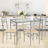 5PCS Dining Table & Chair Set Breakfast Bar Kitchen Furniture with Glass Desktop