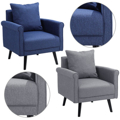 Vintage Living Room Armchair Linen Upholstered Accent Sofa Chair with Cushion