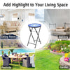 Folding Mosaic Side Table Round Bistro End Table W/ Ceramic Tile Top Plant Stand