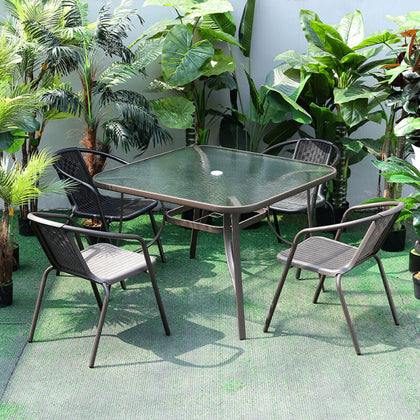 Patio Bistro Square Table Chair Garden Outdoor Dining Glass Table w/Parasol Hole