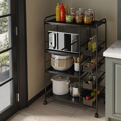 Rolling Kitchen Cart Storage Trolley Shelves & Basket Cookware Stand Holder Rack