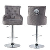 Luxury Black Grey Velvet Swivel Bar Stool Lion Knocker & Cross Stitch High Back