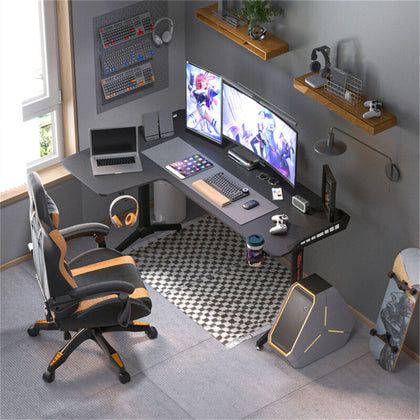 Space-Saving Corner Computer Desk L-shaped Workstation Gaming Table Steel Frame