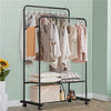 Portable Rolling Clothes Rail Metal Dual-bar Garment Rack Stand Corner Boutique
