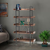 5 Tier Bookcase Shelves Wood & Metal Ladder Metal Pipe Industrial Bookshelf Unit