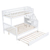 3ft & 4ft6 Kids Wooden Bunk Beds with Stairs and Pull Out Trundle Bed Frame NS