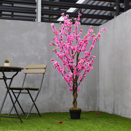 Large Artificial Pink Blossom Tree 5FT in Pot IndoorOutdoor Tree Cherry Plant UK