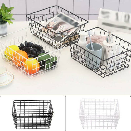 2pcs Bathroom Iron Storage Basket Metal Wire kitchen Tray Desk Mesh Basketry Box