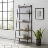 5 Tier Ladder Bookshelf Wooden & Metal Rack Shelving Open Storage Unit Bookcase