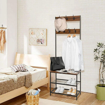 Metal Clothes Hanging Rail W/Shoe Rack/Storage Shelf Smooth Black Finish