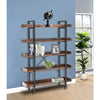 5 Tier Bookcase Shelves Wood & Metal Ladder Metal Pipe Industrial Bookshelf Unit